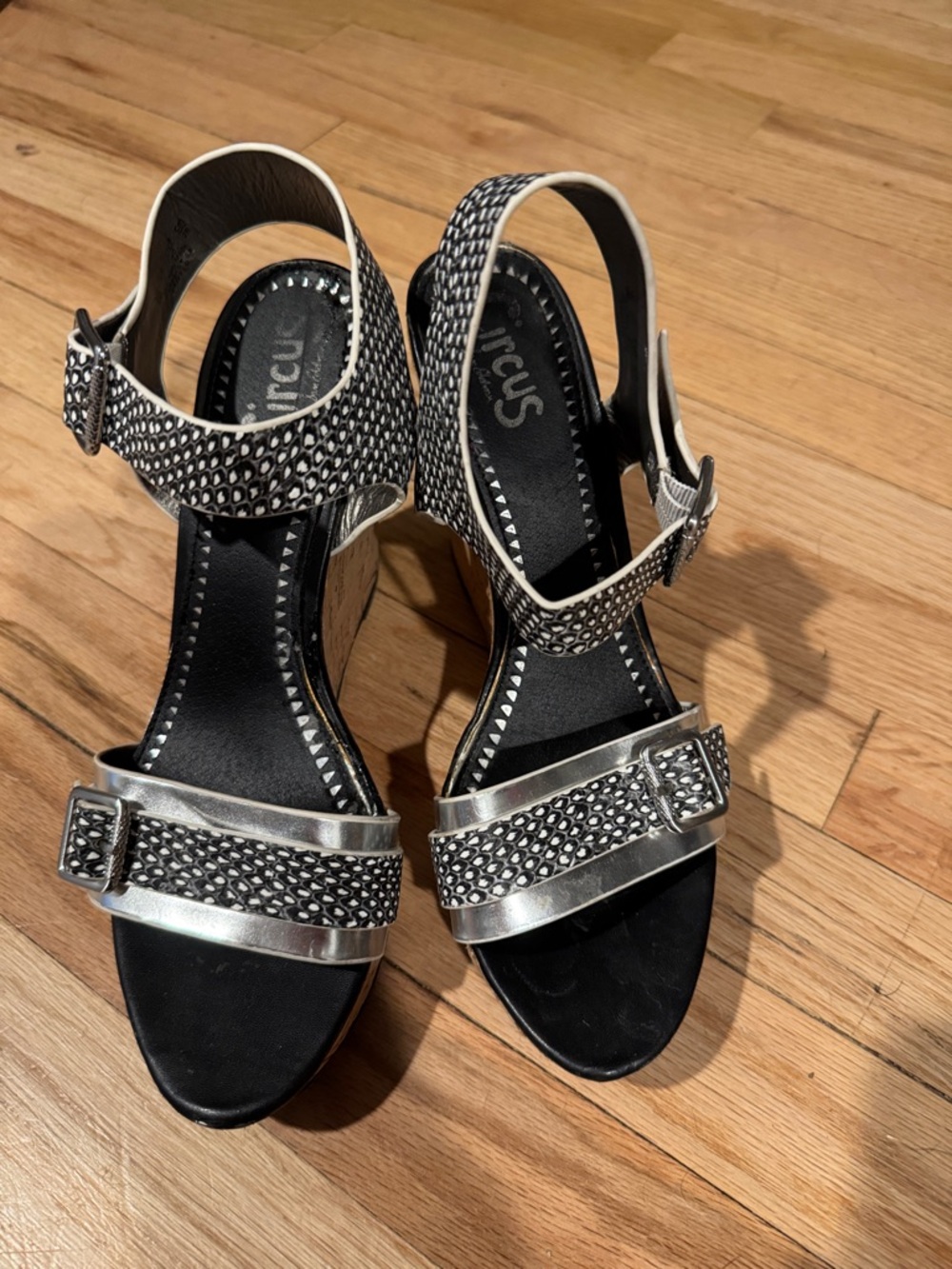 Circus by Sam Edelman Black and Silver Studded Wedge Sandals